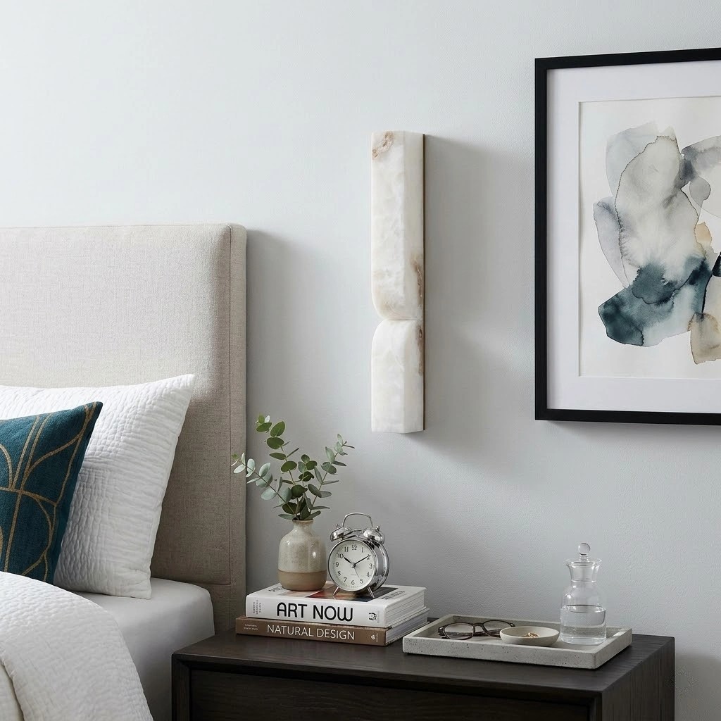 Albesque gebogen wandlamp - Moderne albasten wandlamp voor slaapkamers en woonkamers HL2491