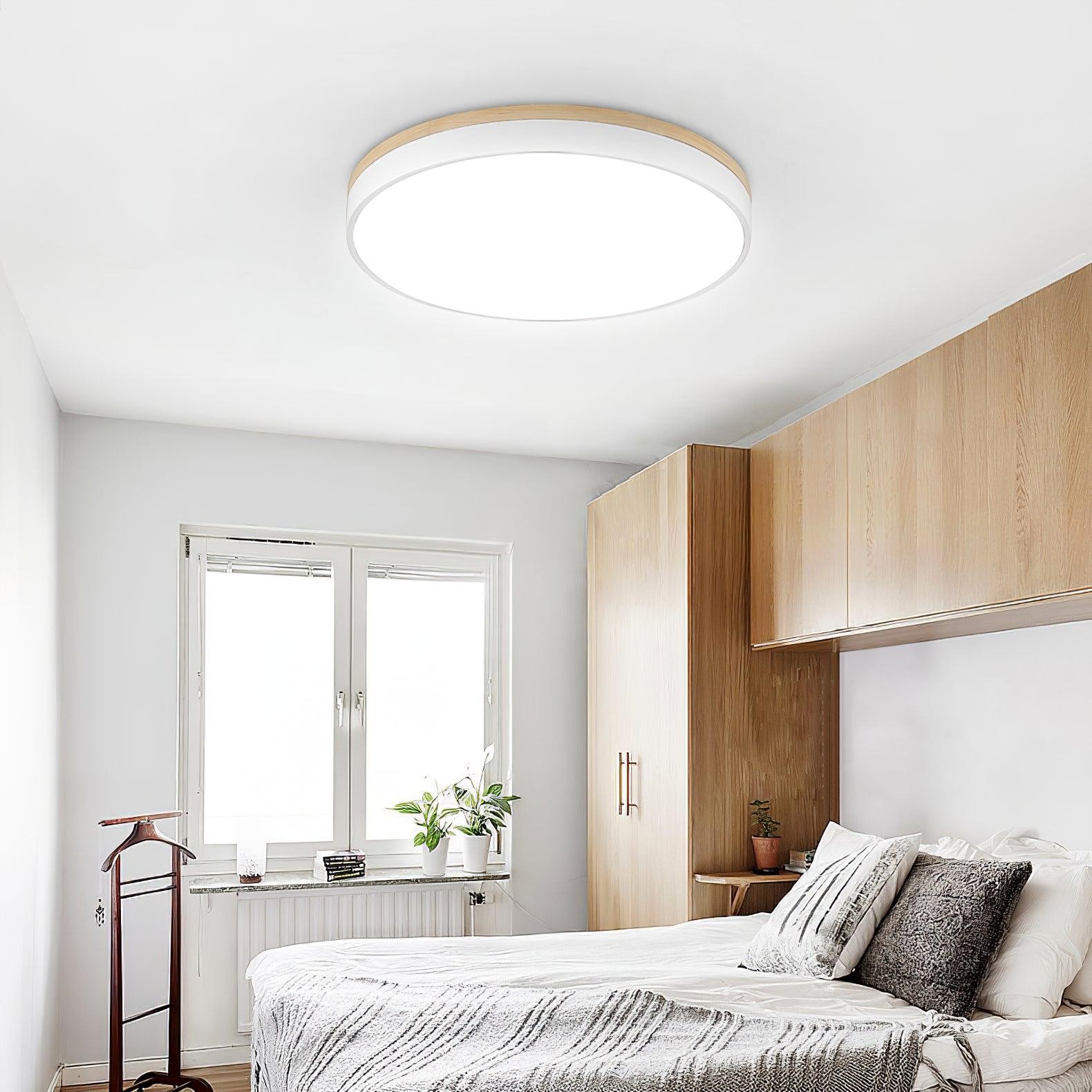 Witte ronde houten plafondlamp HL828
