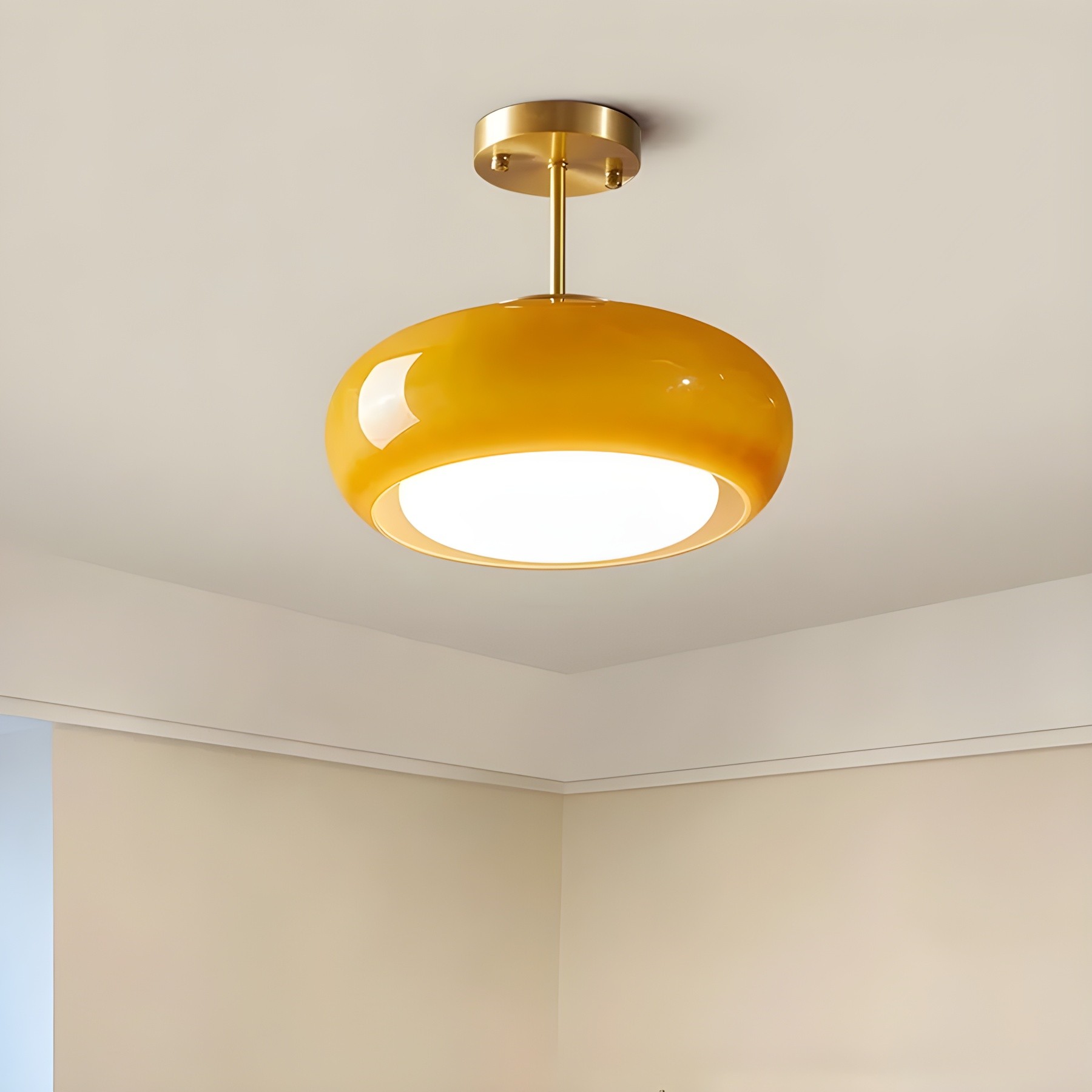 Retro messing schijf Bauhaus glazen plafondlamp HL167