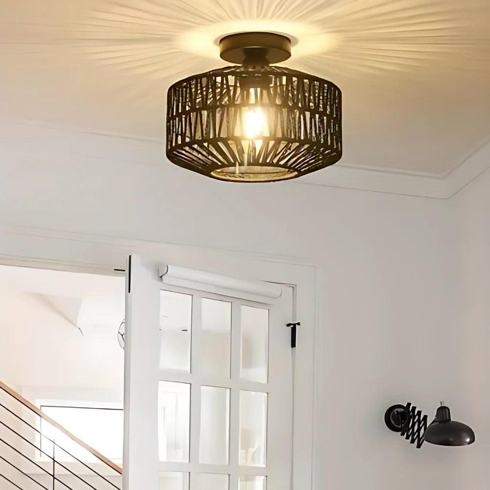 Geweven lantaarn Boho Radiance rotan plafondlamp HL3399