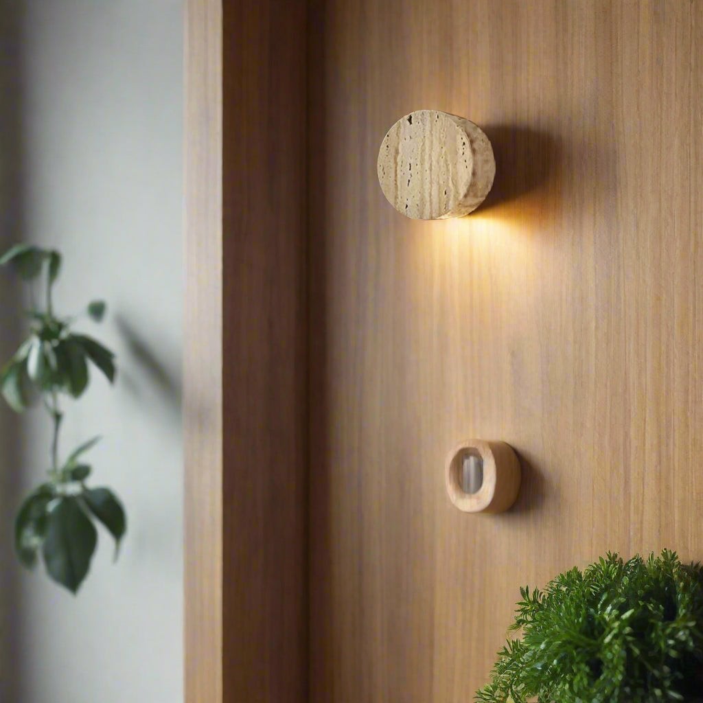 Japanse Wabi Sabi wandlamp van natuurlijk travertijnsteen HL3431