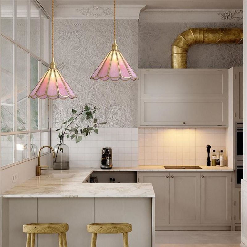 Romantische Retro Messing Glazen Hanglamp HL66