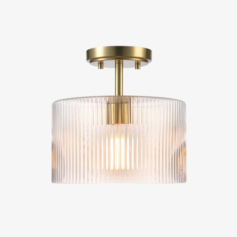 Rivora plafondlamp met ribbels en glazen kap - Moderne plafondlamp in landelijke stijl voor slaapkamer en hal HL2427