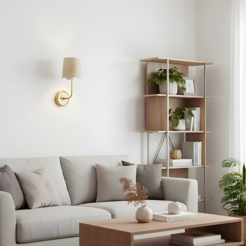 Glissum Moderne Wandlamp van Metaal en Linnen met Zachte, Gediffuseerde Kap voor Hal of Entree HL2320