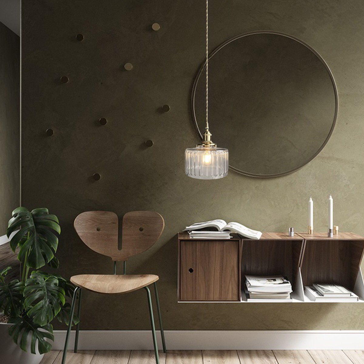Retro Korte Cilinder Golvende Glazen Hanglamp HL315