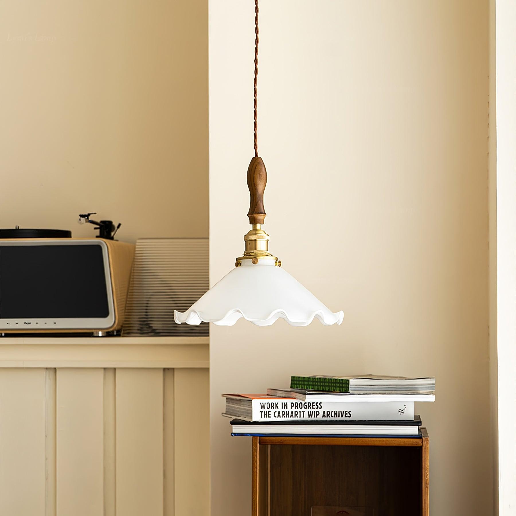 Vintage witte glazen hanglamp met rok HL428