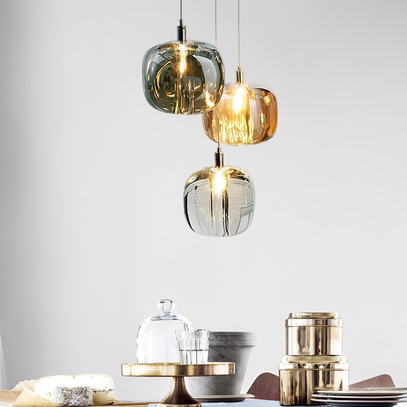 Cubie kroonluchter rookglas bol hanglamp voor kookeiland