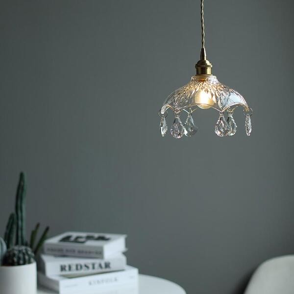 Vintage helder geribbeld glas paraplu hanglamp HL49