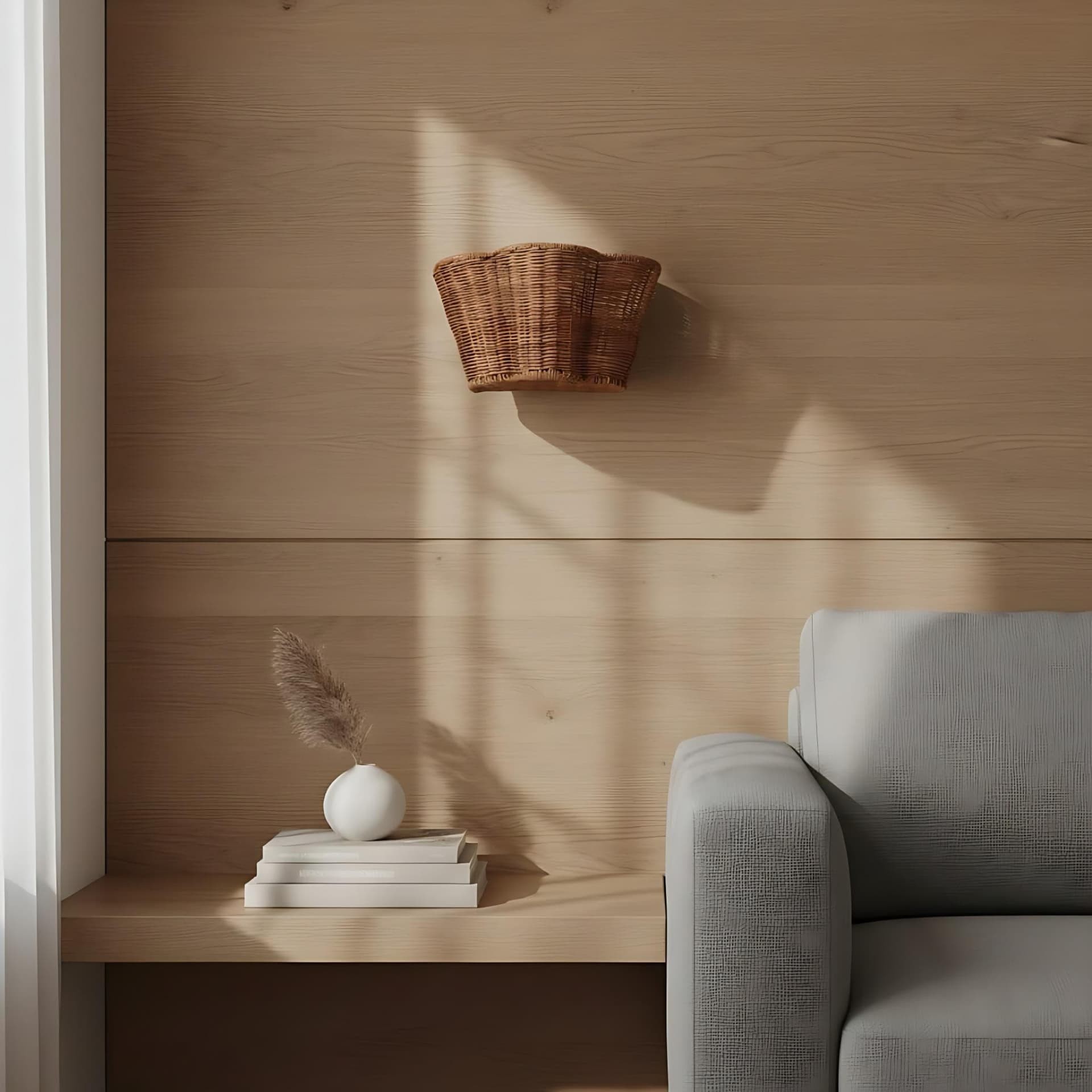Wickara geweven wandlamp - Wandlamp met geschulpte mandvormige kap voor de slaapkamer HL1854