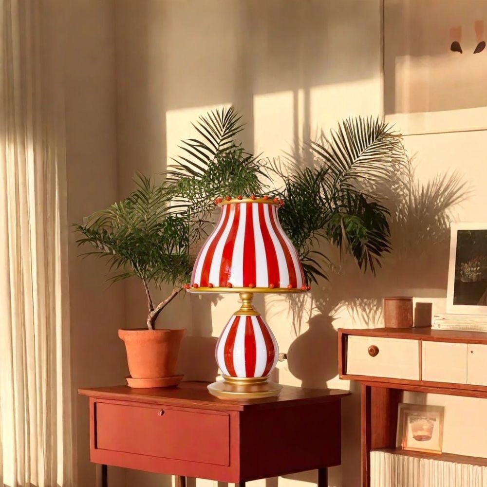 Circus tafellamp - Rood-Witte Strepen Metalen Design HL1048
