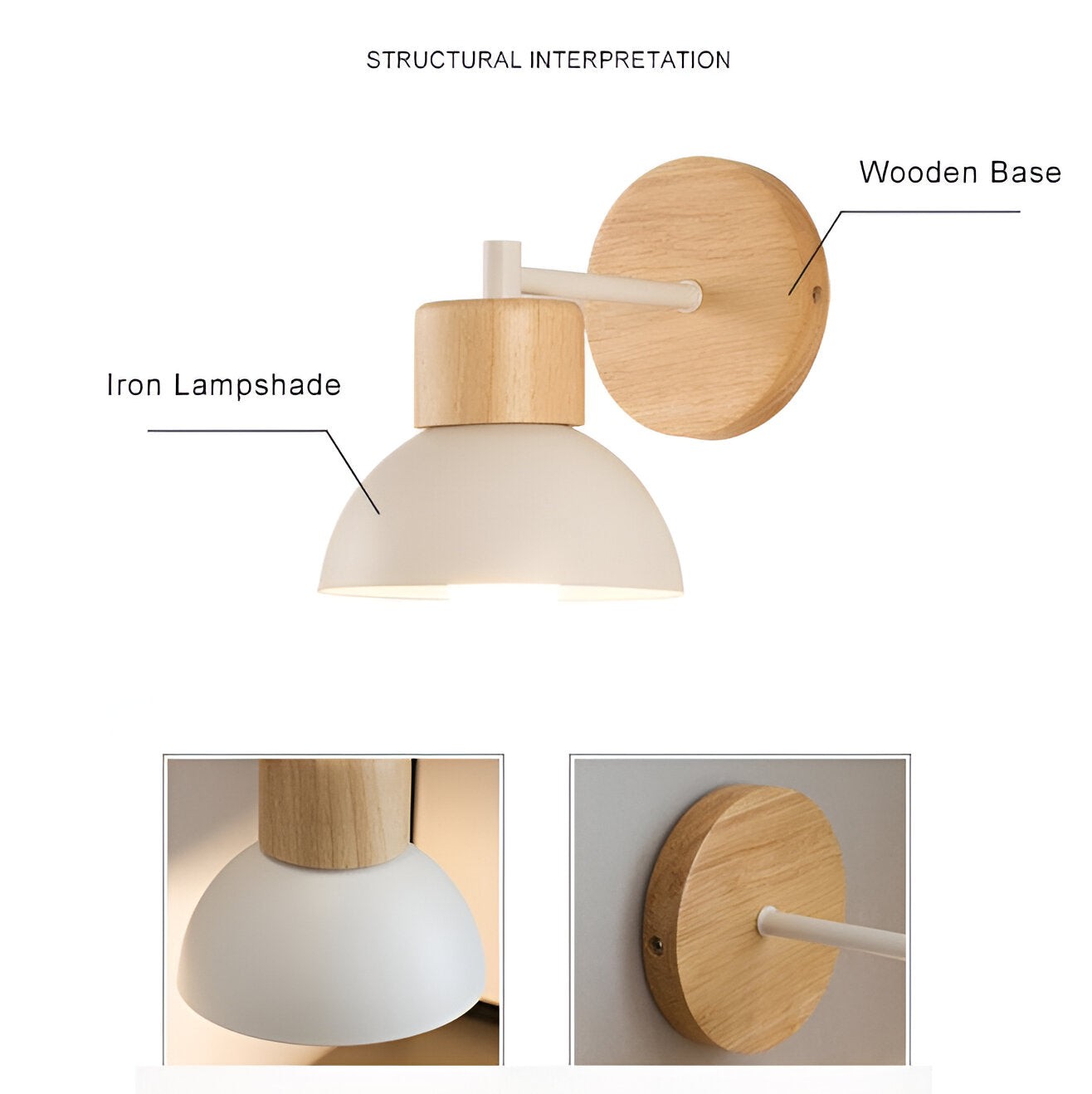 Nordic Wood Iron Shade Japandi Wandlamp HL1293