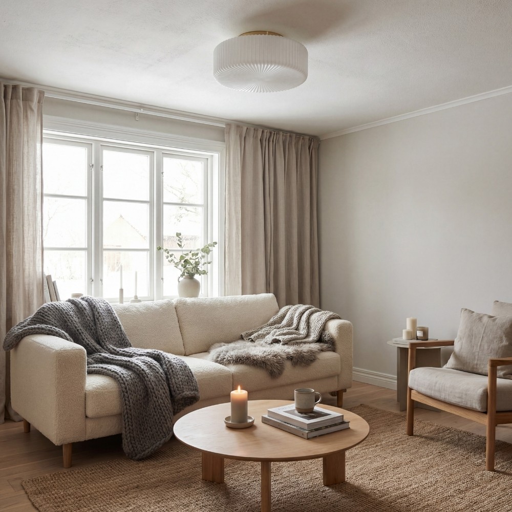 Lunorib Moderne Plafondarmatuur van Opaalglas - Geribbelde Metalen Verlichting met Structuur voor Woonkamers HL2417