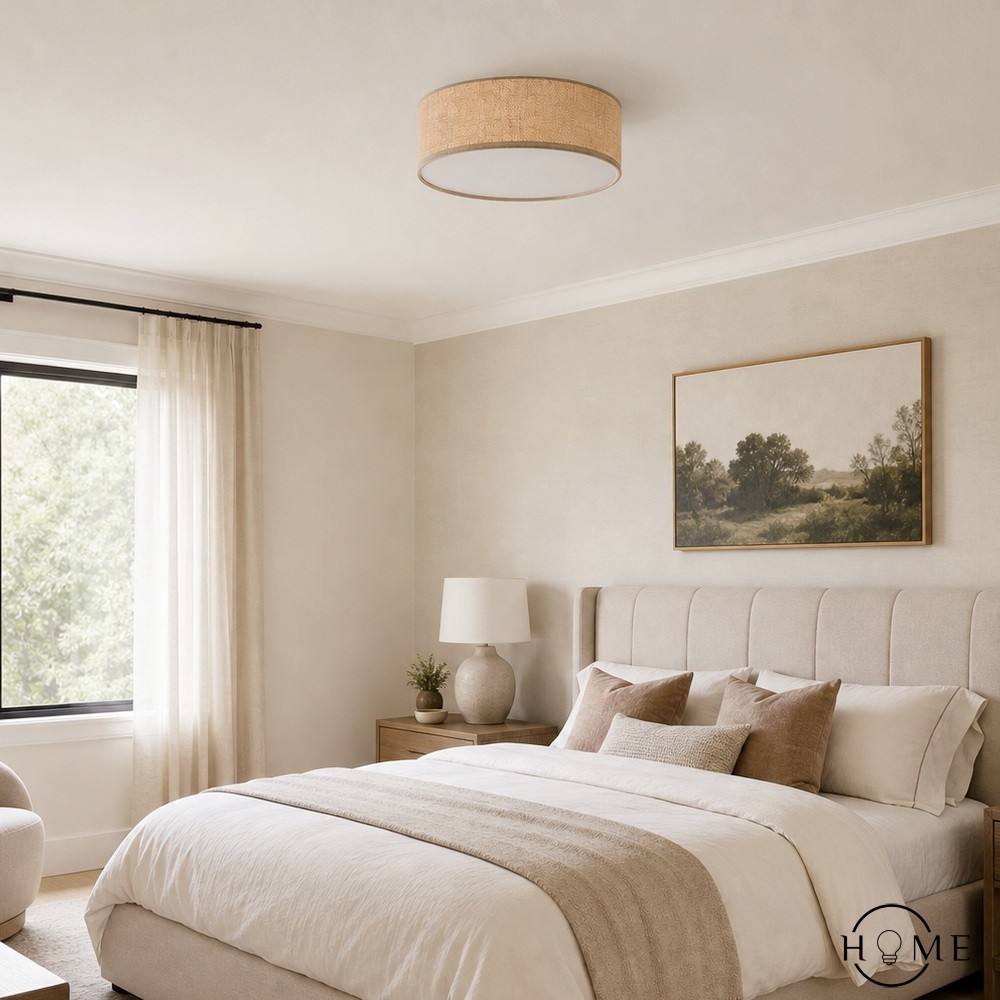 Dumora Linen Drum Plafondlamp - Inbouwarmatuur van ijzer met stoffen kap HL1571