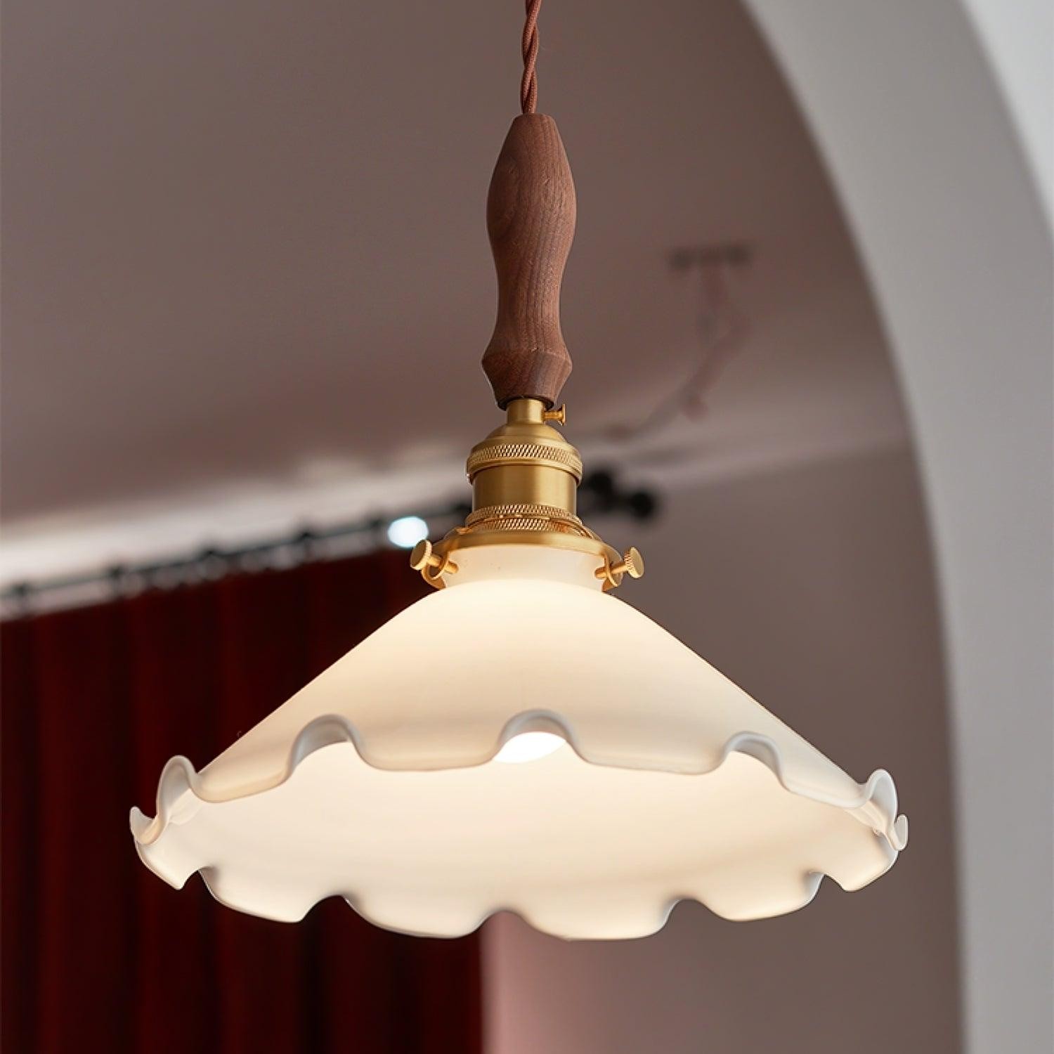 Vintage witte glazen hanglamp met rok HL428