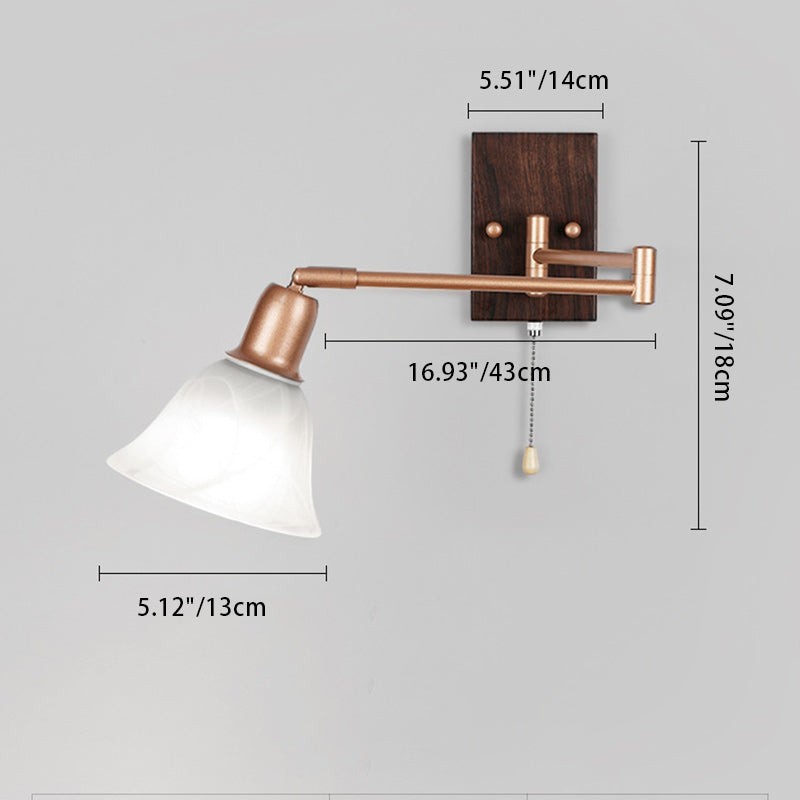 Franse ijzeren glazen bloemenwandlamp met zwenkarm en rits HL1087