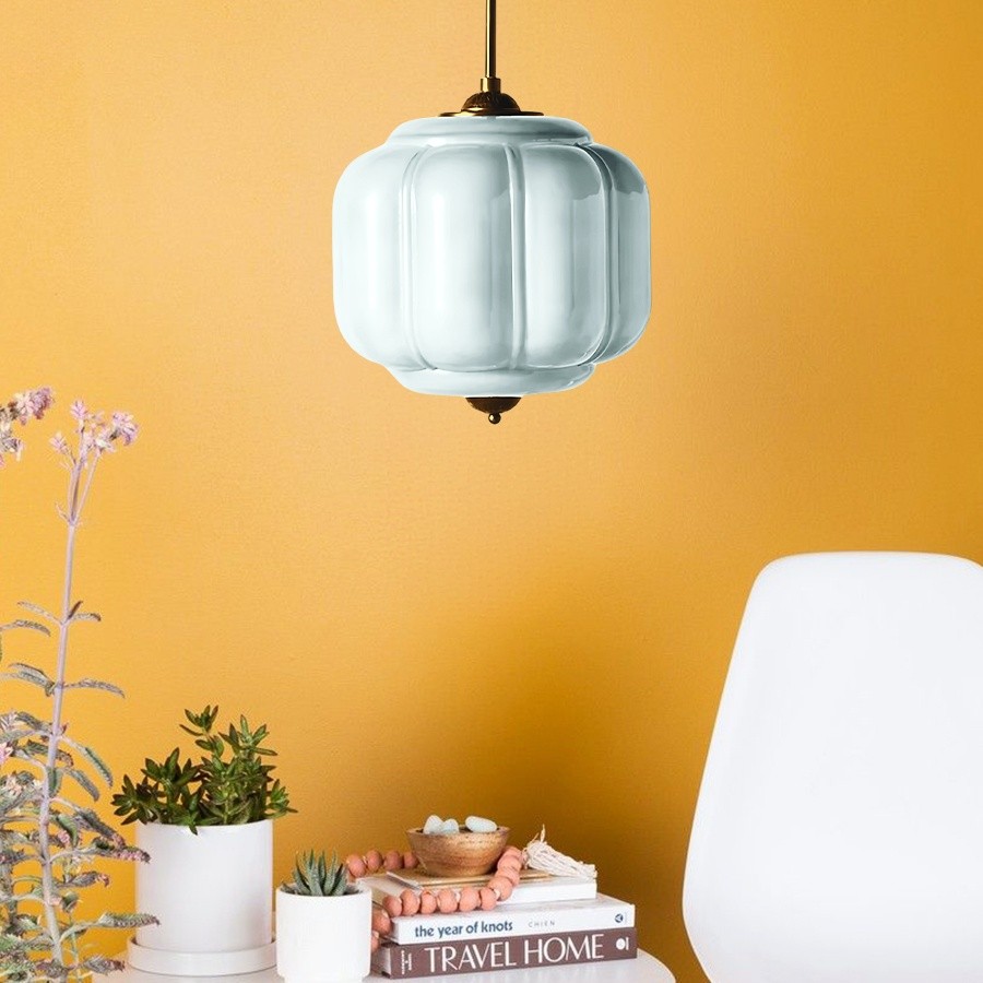 Vintage Eloise Melkglazen Hanglamp - Geribbelde Glazen Plafondkroonluchter HL1091