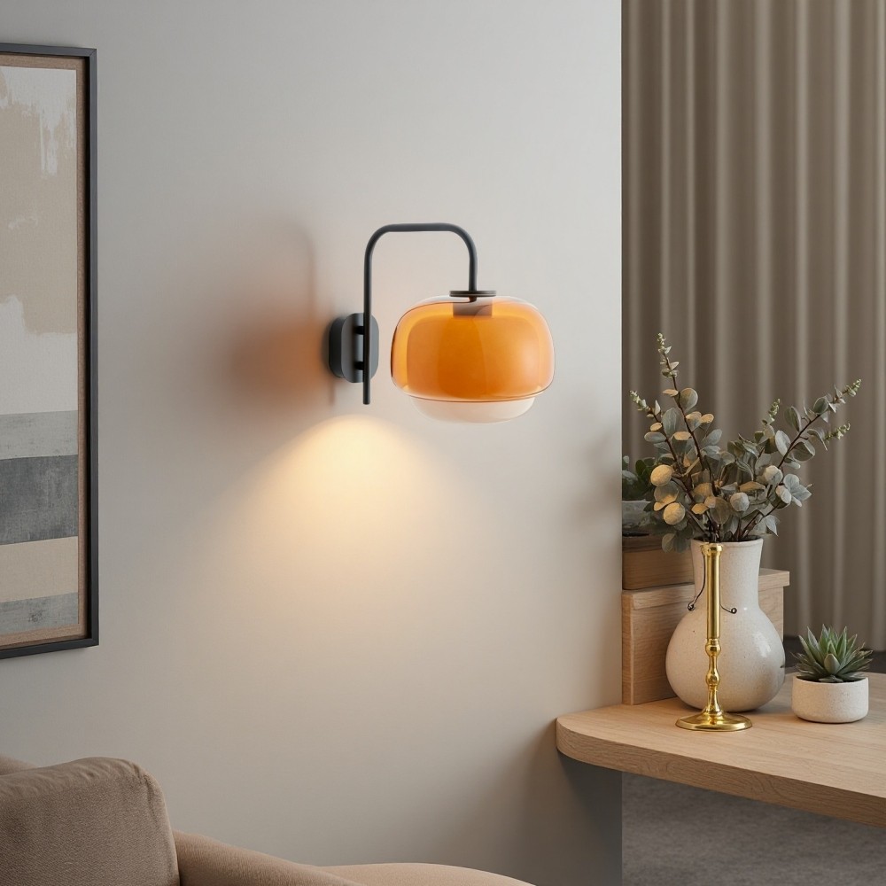 Clinco Wandlamp van gekleurd glas - Dubbele bolvormige lamp in de vorm van een paddenstoel HL1097
