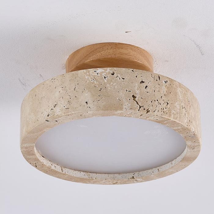 Ronde gele travertijn plafondlamp HL1284