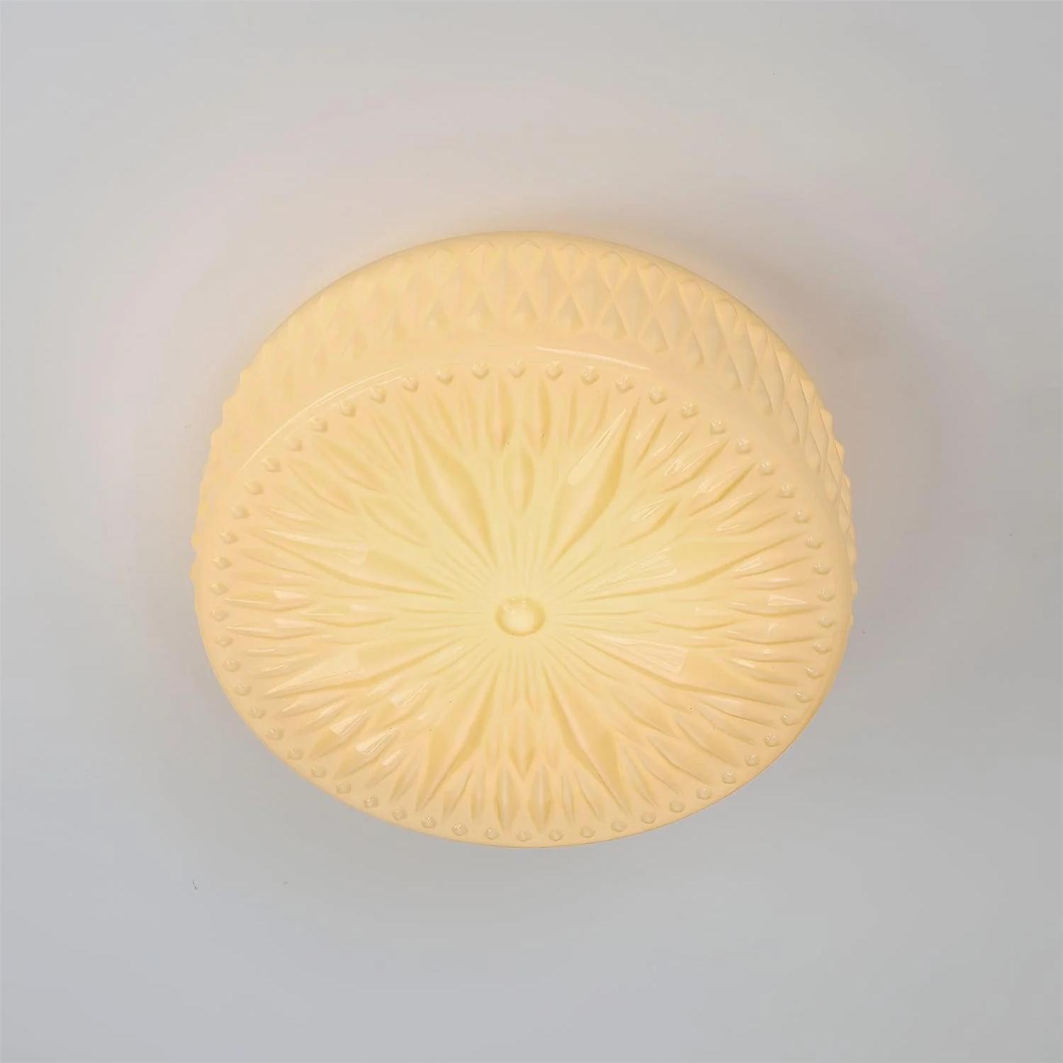 Vintage gebeeldhouwde glazen schijfplafondlamp HL194