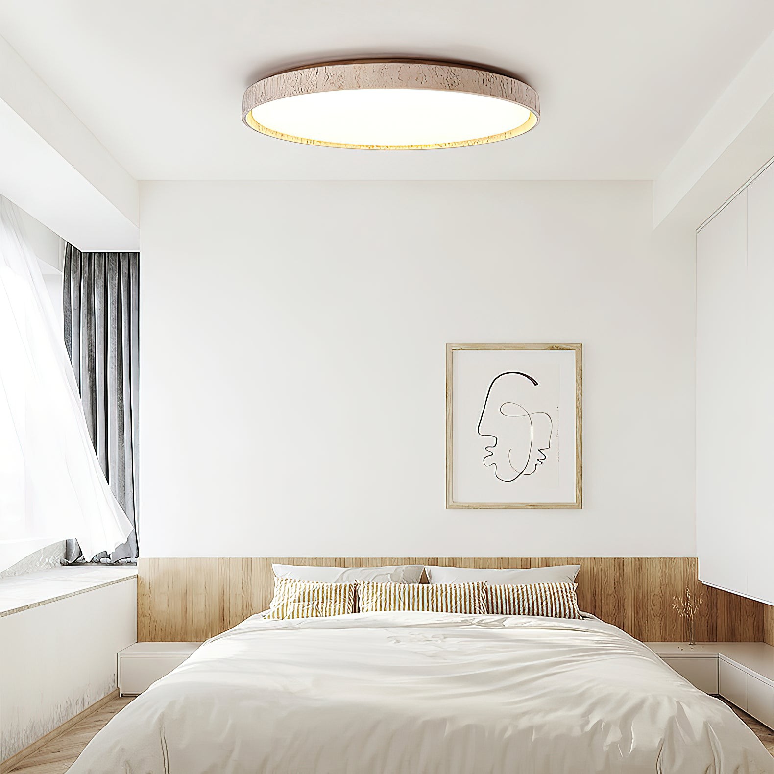 Ultradunne ronde plafondlamp van travertijn HL3243