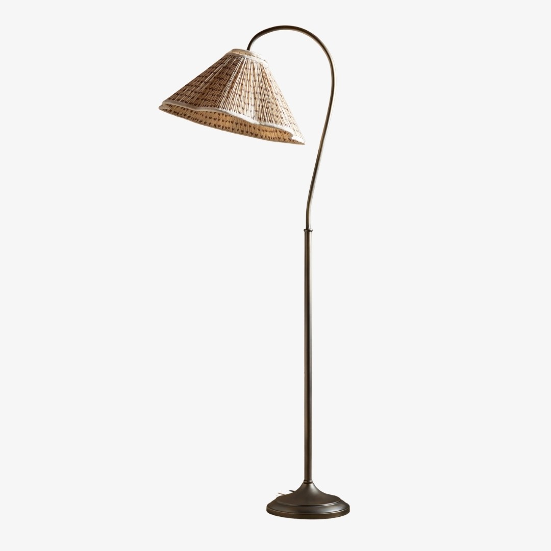Veslin Elegante Vloerlamp met Bloemenmotief en Zwanenhals - Lamp met Bloemenmotief en Linnen Kap voor de Woonkamer HL3536