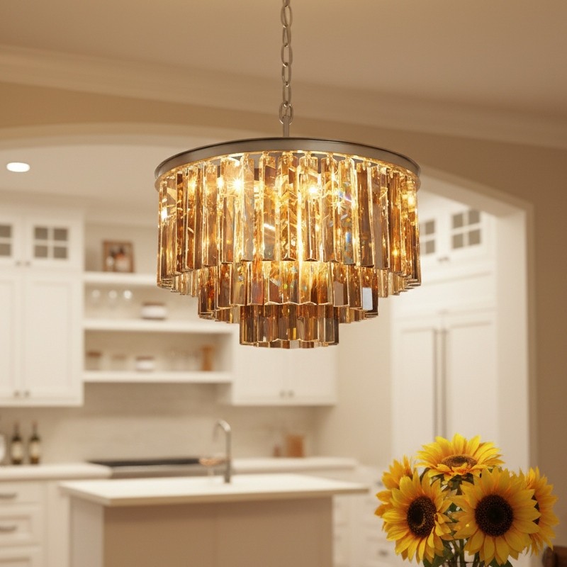 Aurevon Crystal Prism Modern Plafondkroonluchter met Metalen Frame voor Thuis en Hotel HL2298