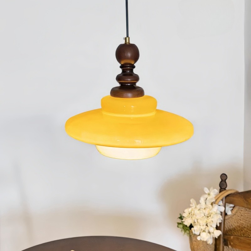 Middeleeuwse crèmekleurige glazen hanglamp HL494