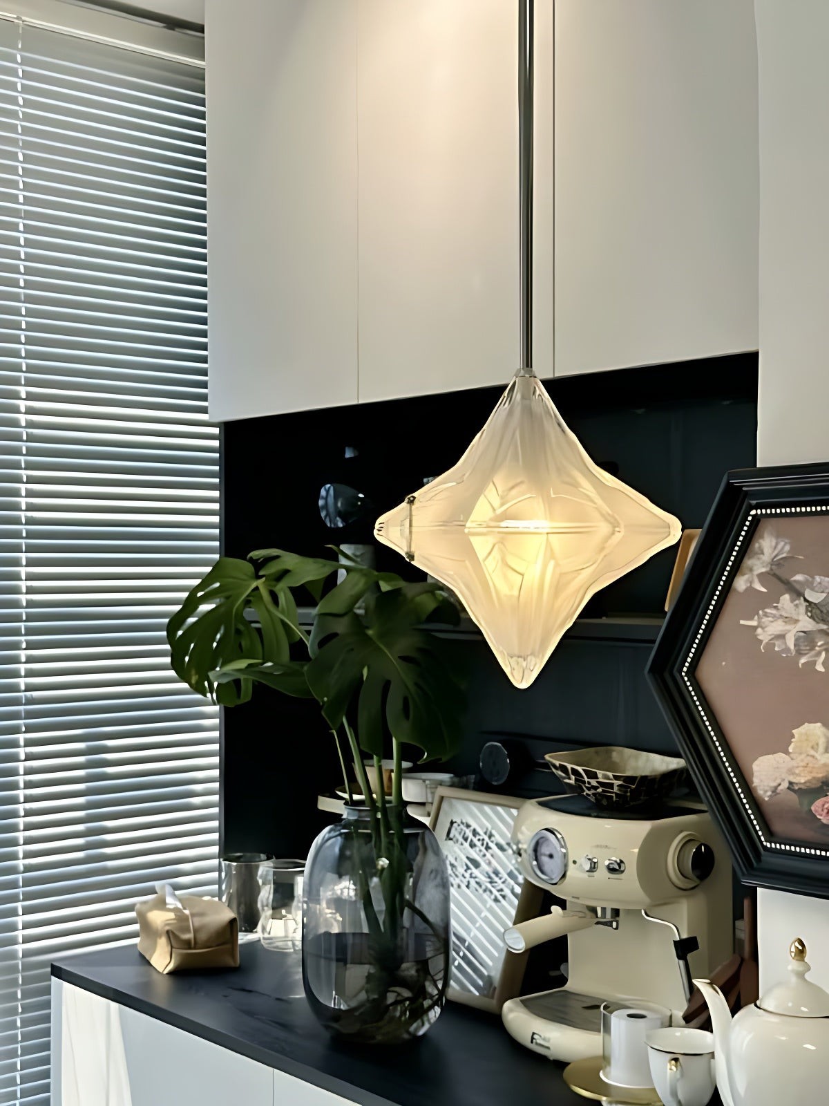 Art Deco Astris Elara Star hanglamp - hanglamp van matglas met geometrische stijl HL1792