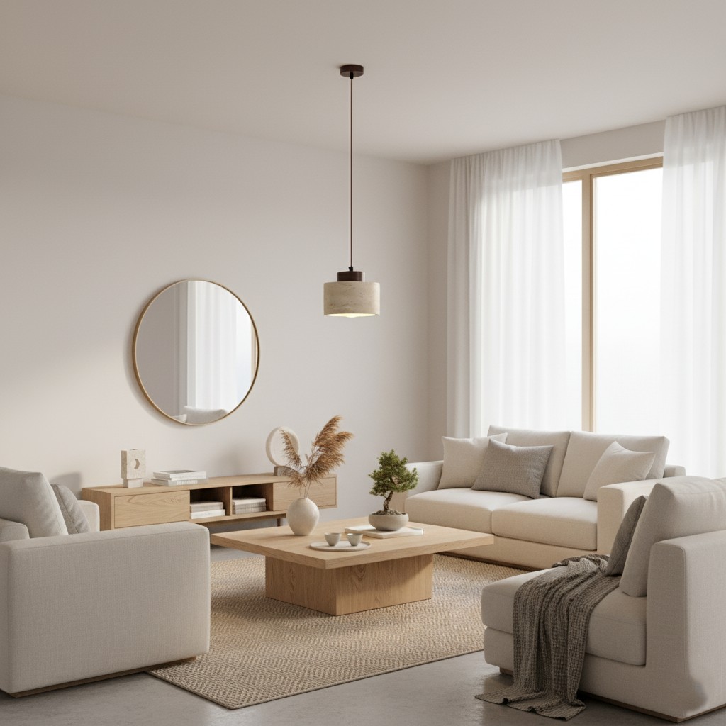 Scandinavische minimalistische hanglamp van travertijn met transparante afwerking HL3467