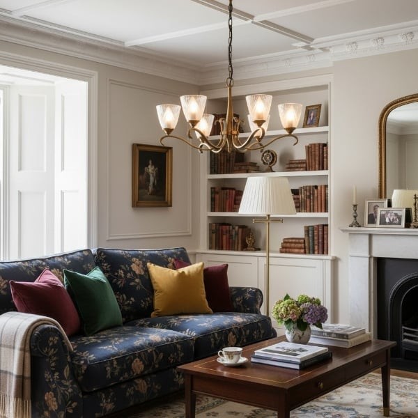 Lunetal kroonluchter met meerdere lampen, kristallen accenten en messing afwerking - moderne luxe voor eetkamer en woonkamer