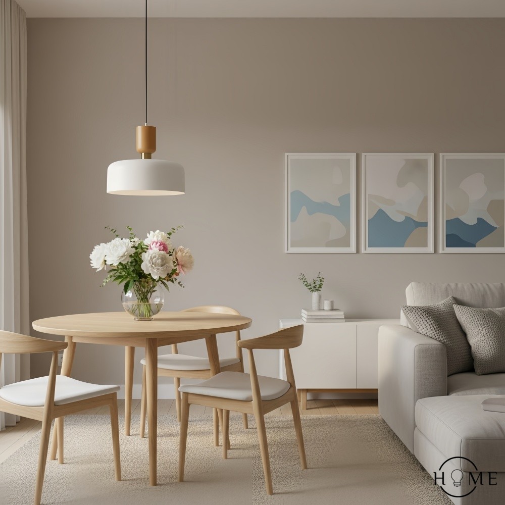 Orbulis Ronde Hanglamp met Houtnerf - Moderne Metalen Hanglamp voor de Eetkamer HL2366