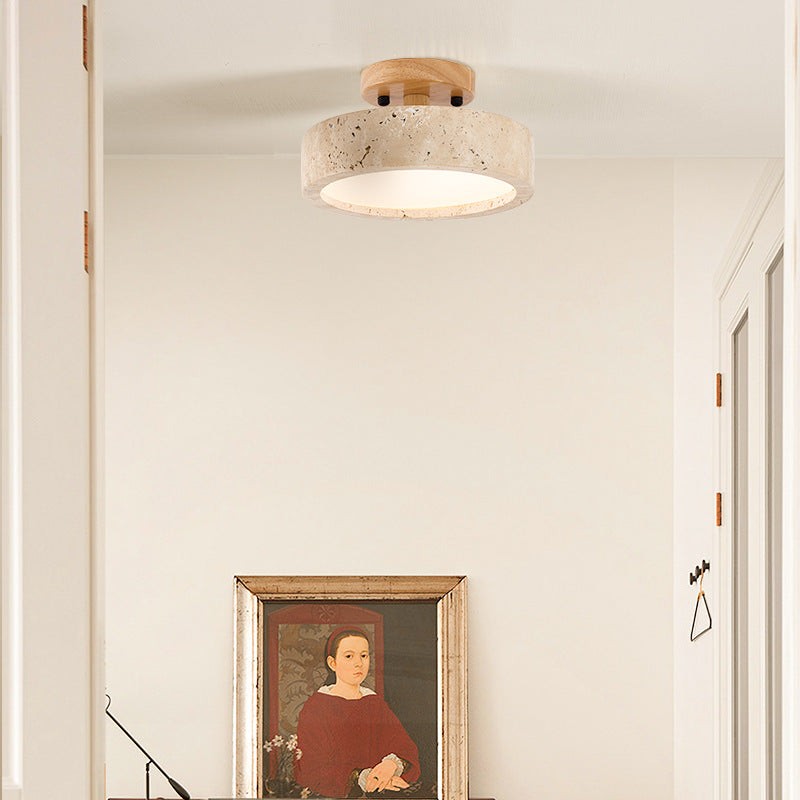 Ronde gele travertijn plafondlamp HL1284