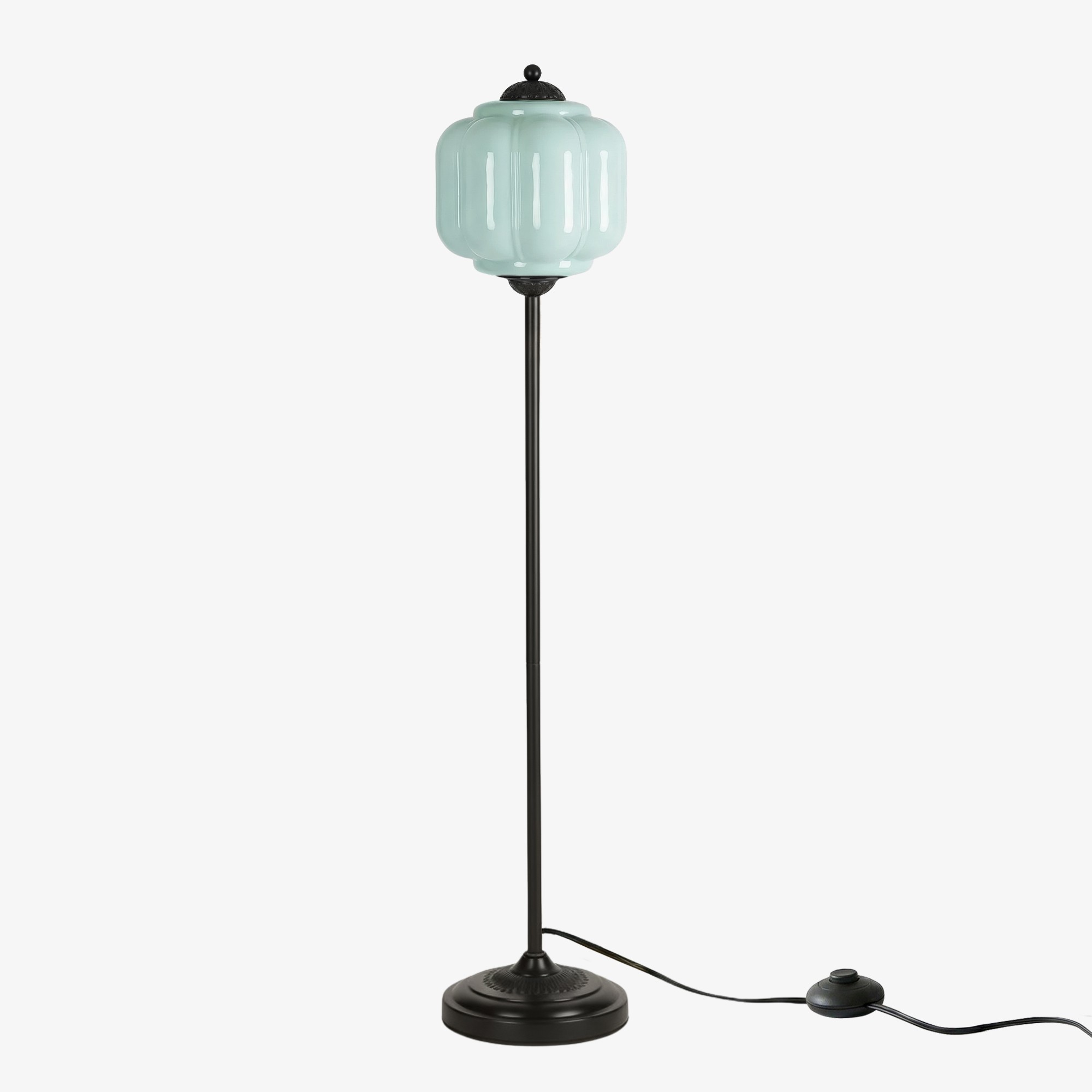 Eloise Vloerlamp van getextureerd glas in pompoenvorm - Organisch artistiek ontwerp en retrostijl voor de woonkamer HL2510