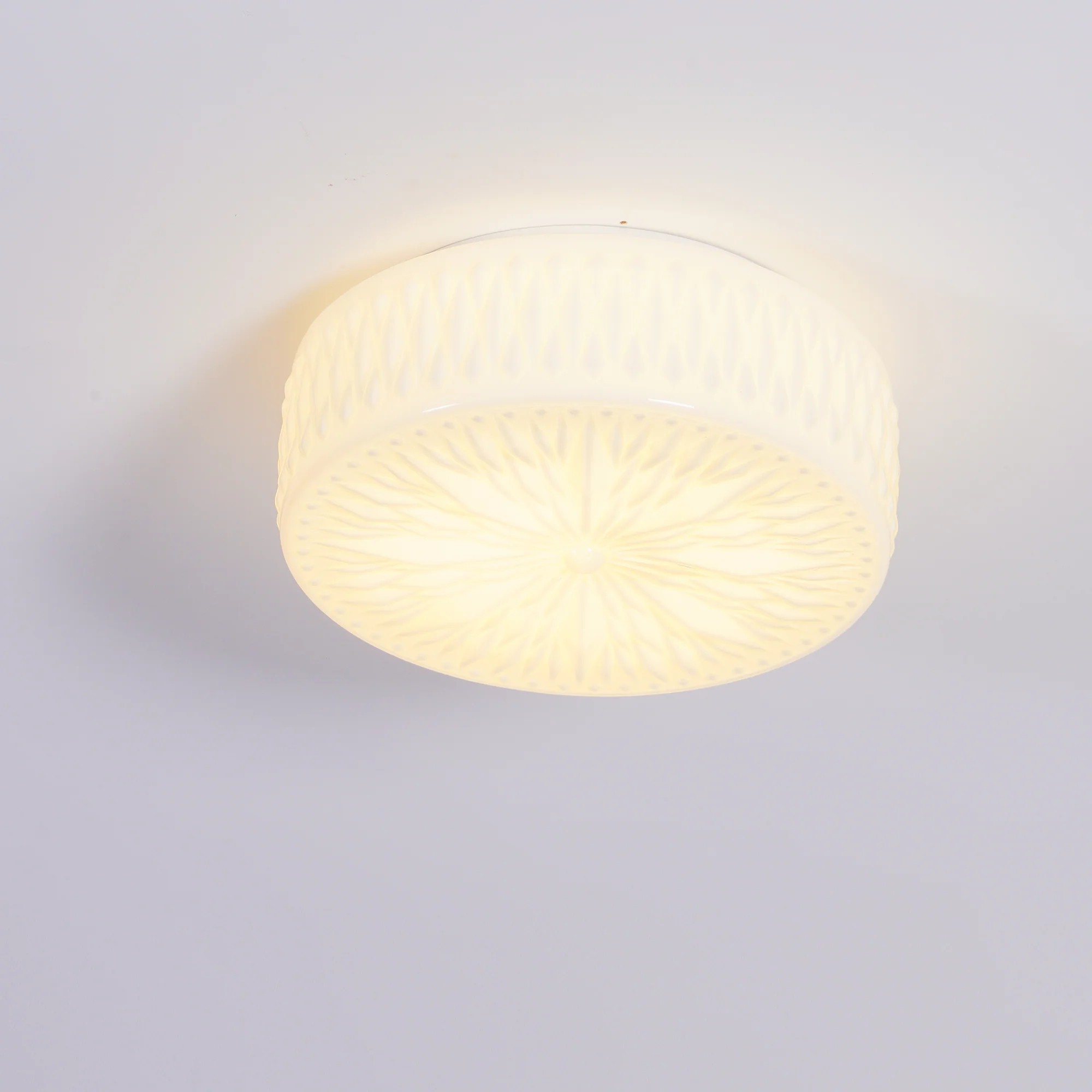 Vintage gebeeldhouwde glazen schijfplafondlamp HL194
