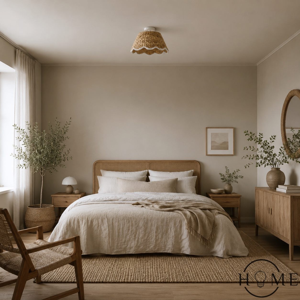 Ruvest Farmhouse plafondlamp met vlakke montage - Gegolfd rotan voor warme interieurs HL2274