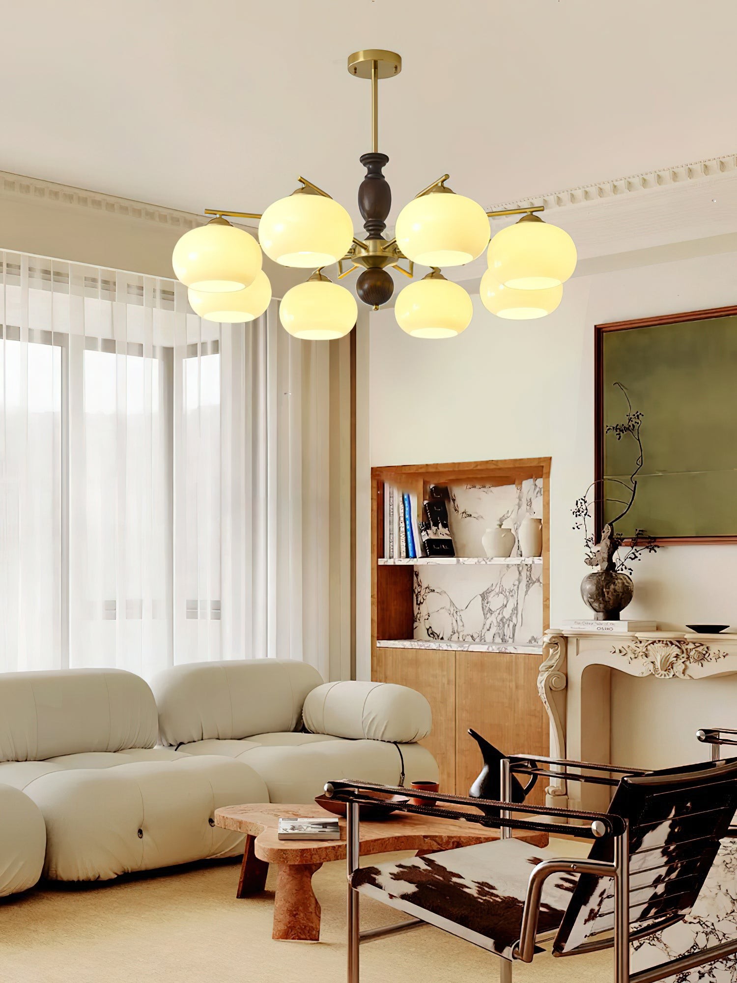 Middeleeuwse stijl Walnoot Beige Bol Kroonluchter HL835