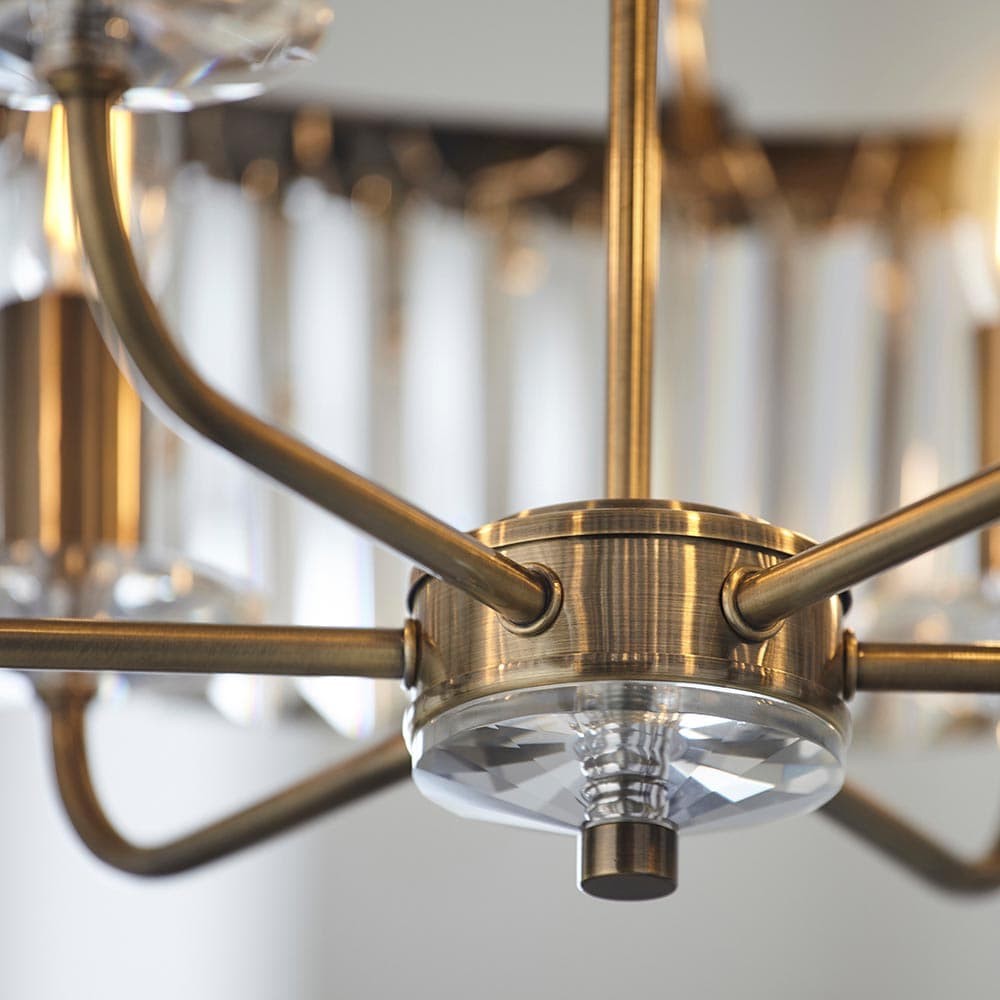 Beveline ronde hanglamp met 6 lichtpunten - geslepen glazen kappen, elegant metalen frame voor eetkamer, keukeneiland HL2066