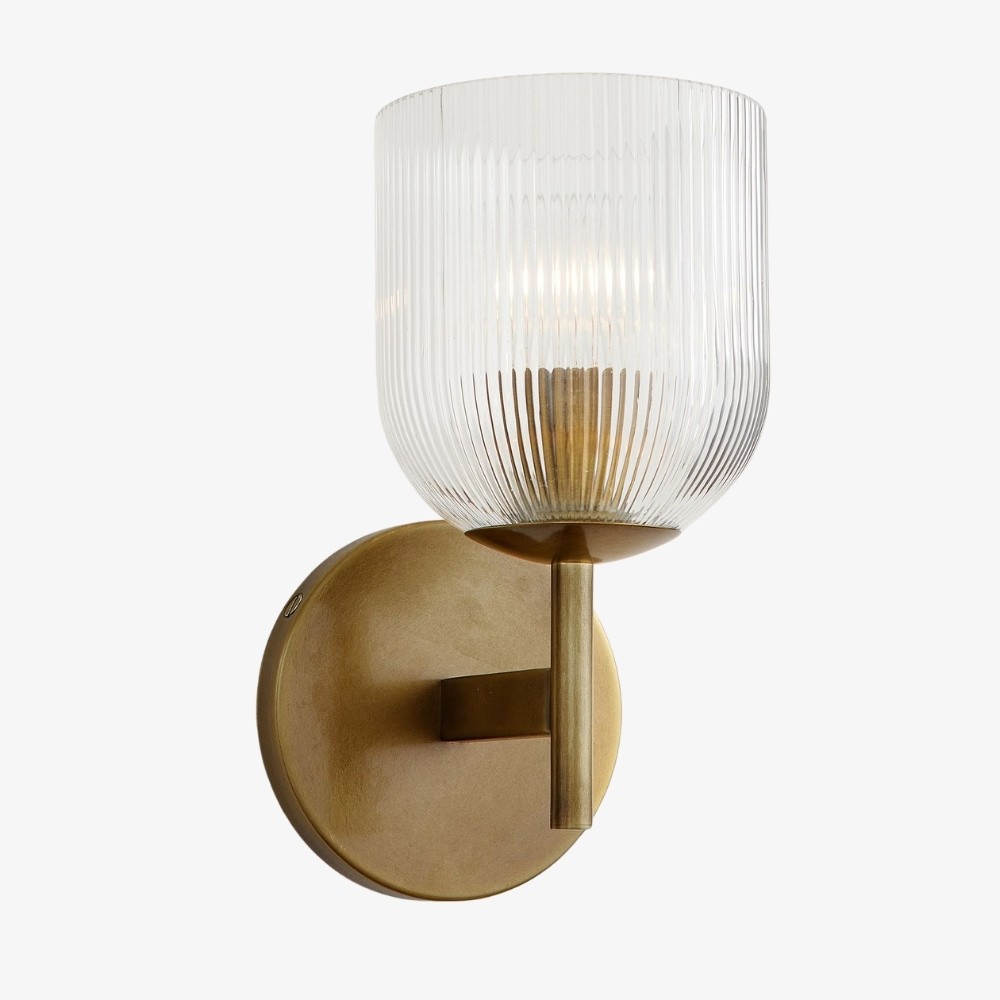 Bravira geribbelde glazen wandlamp - metalen wandlamp met heldere glazen kap HL1552