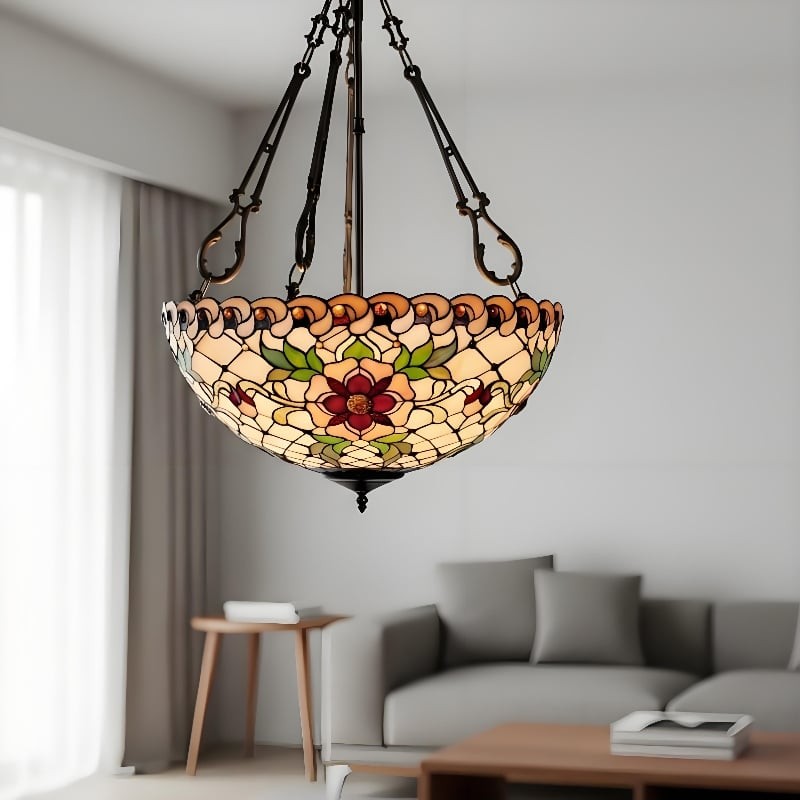 TF Dragonfly Beige Tiffany Hanglamp - Elegant armatuur van gebrandschilderd glas voor eetkamer en slaapkamer HL2068