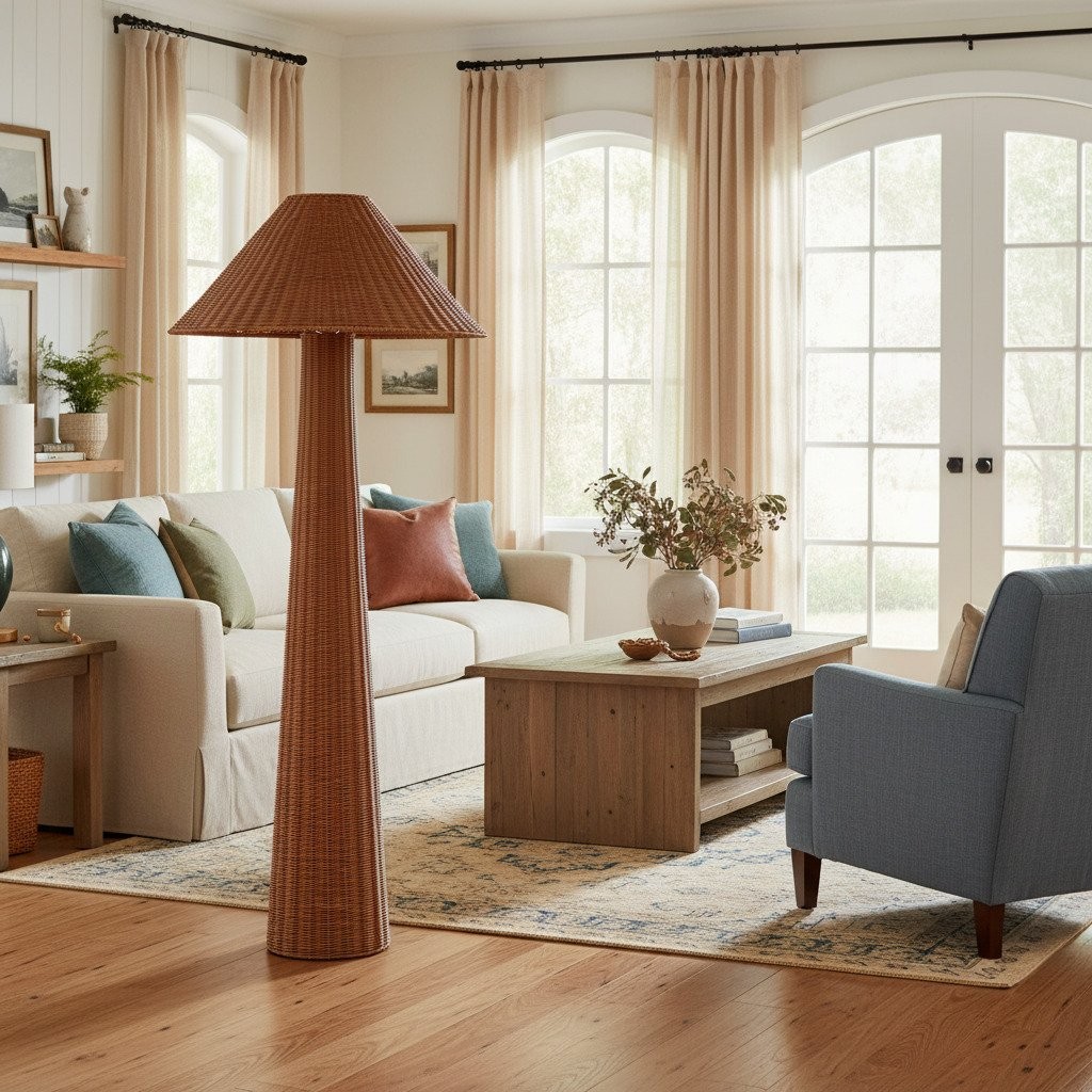 Wickara geweven vloerlamp - Sculpturaal rotan ontwerp met natuurlijke rotanstijl, geschikt voor woonkamer en slaapkamer HL1858