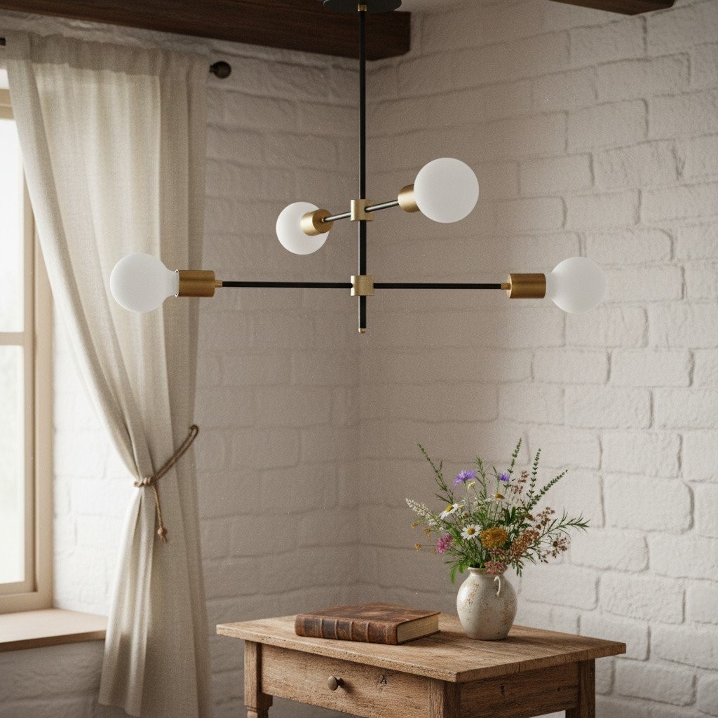 Mobilux Line zwarte en messing kroonluchter - moderne bolvormige plafondlamp HL1699
