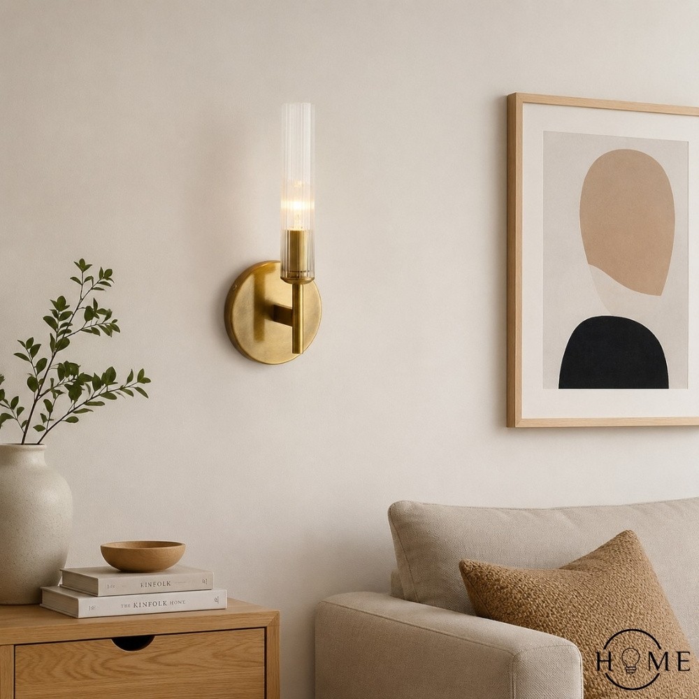Bravira geribbelde glazen wandlamp - buisvormige metalen lamp met klassieke afwerking HL1554