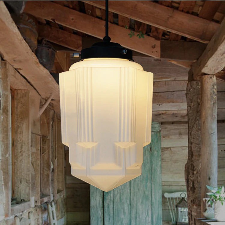 Vintage witte geometrische hanglamp van melkglas HL1022