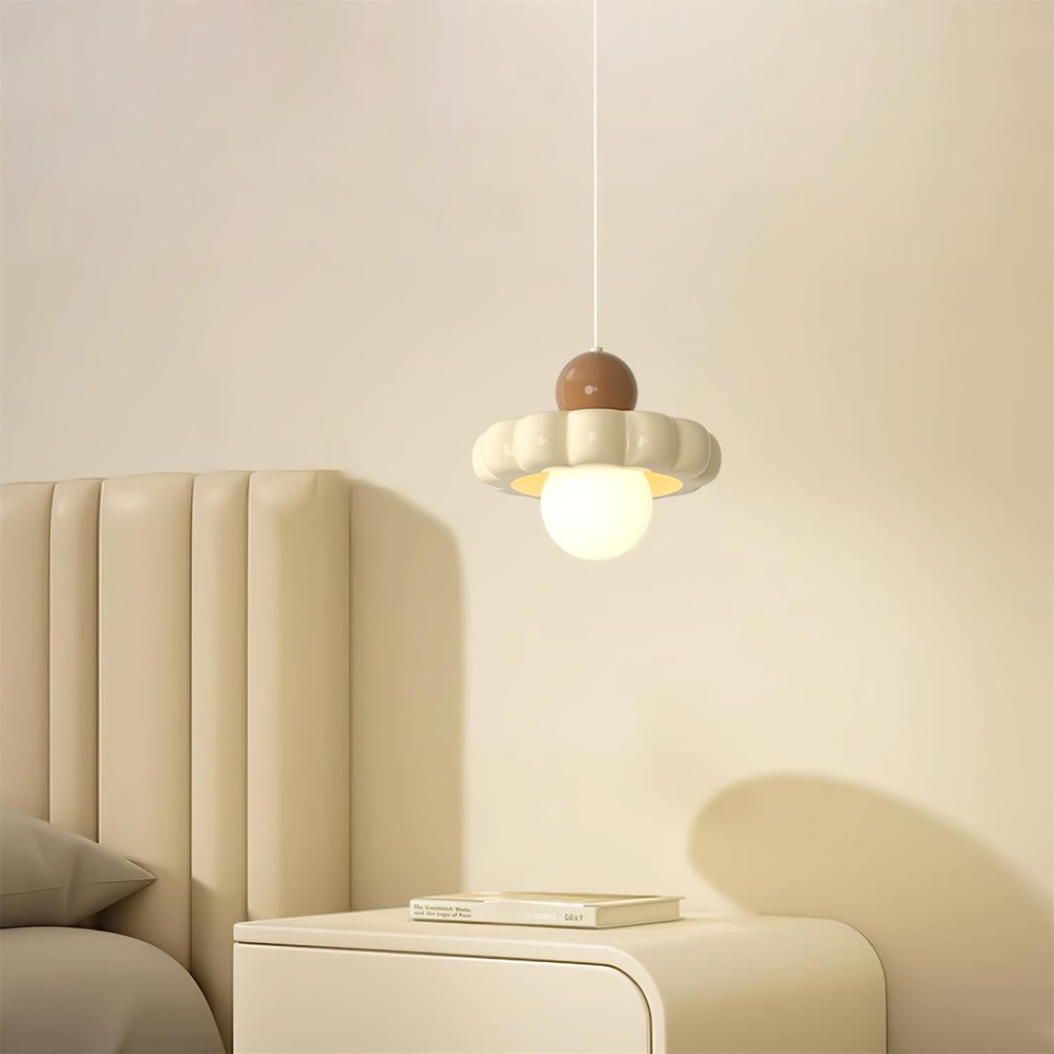 Crèmekleurige stijl lange lijn pompoen textuur hanglamp HL504