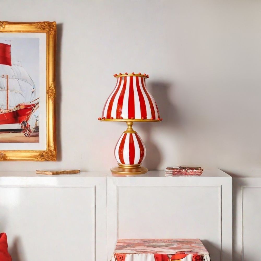 Circus tafellamp - Rood-Witte Strepen Metalen Design HL1048
