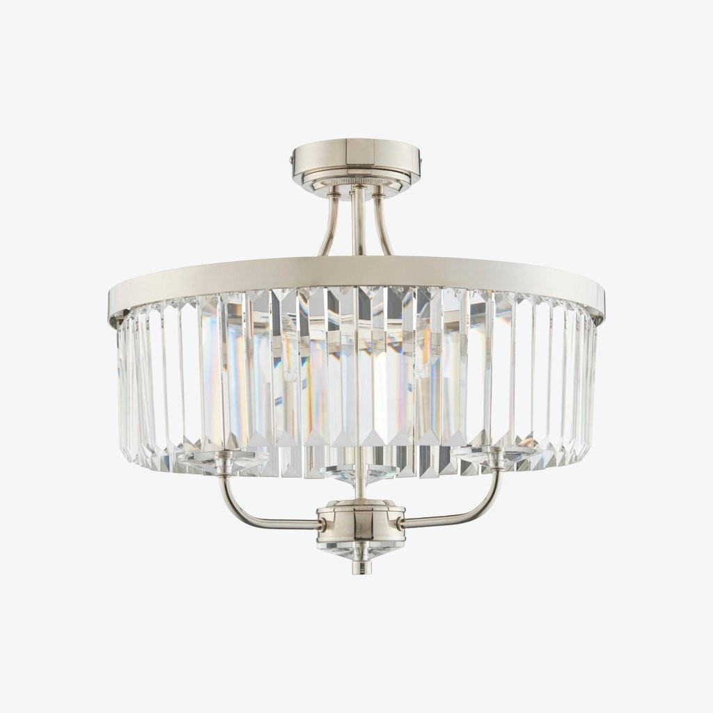 Beveline 3-lichts ronde semi-inbouwlamp - Facetgeslepen glazen kap met metalen afwerking voor gangen en slaapkamers HL2076