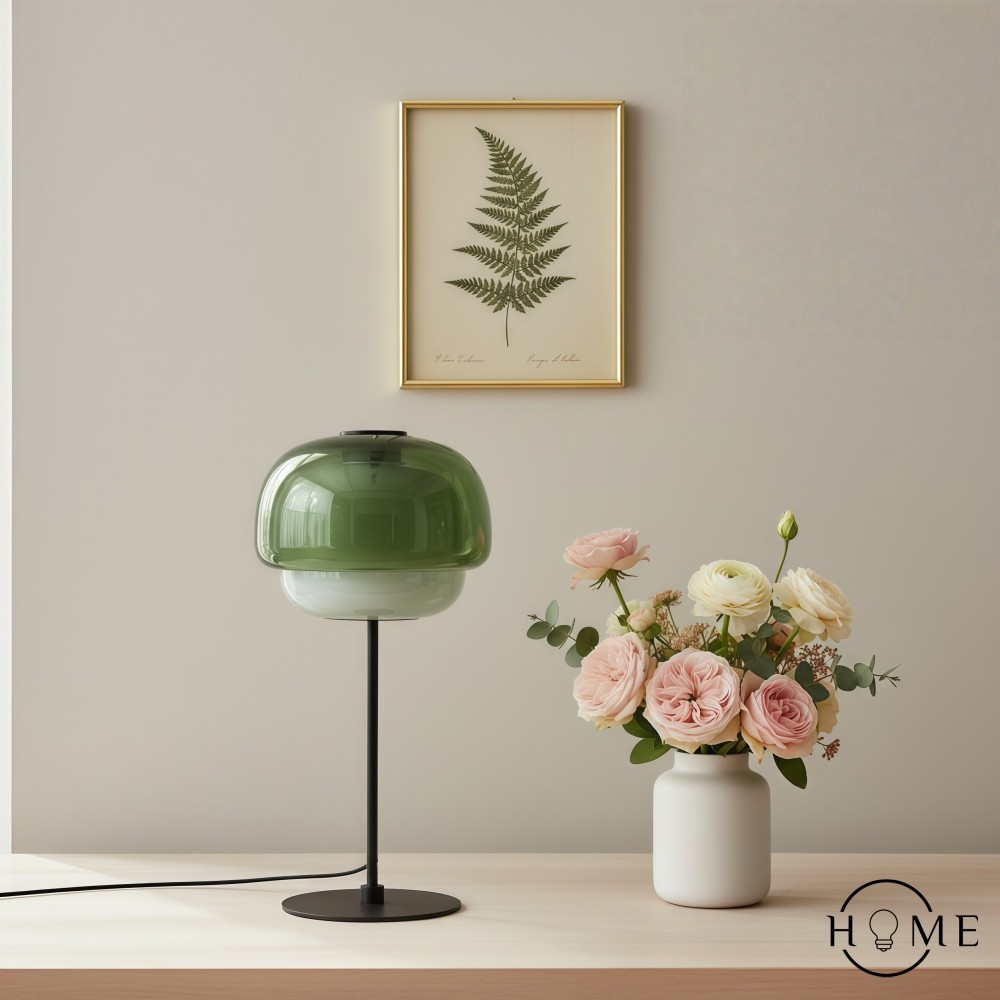 Clinco Dome Tafellamp van Gekleurd Glas - Retro Paddenstoelvormige Nachtlamp voor de Slaapkamer HL1095