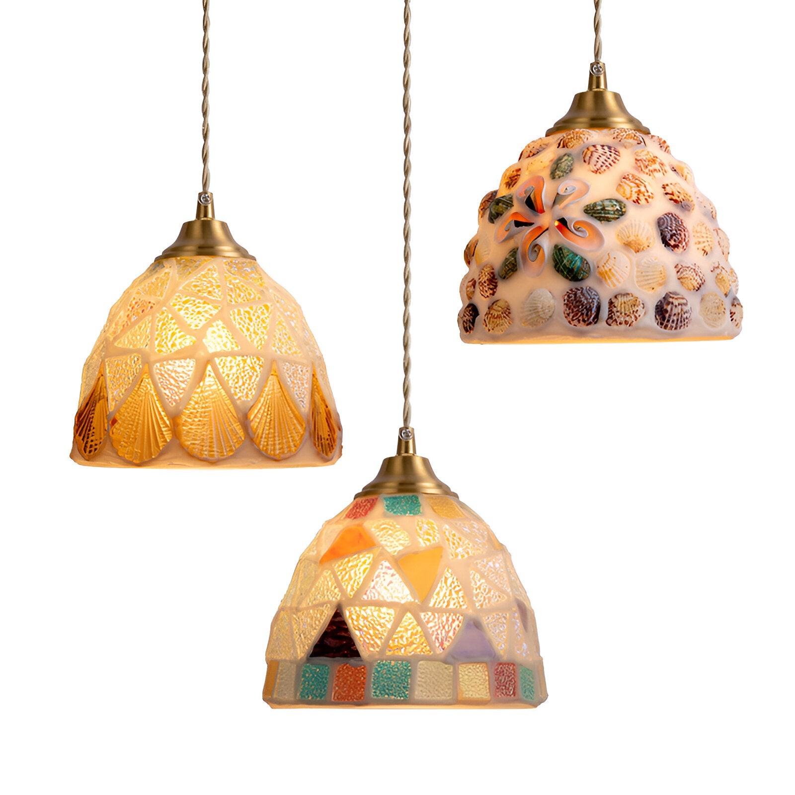 Retro kleurrijke natuurlijke schelp handgemaakte messing hanglamp HL1279