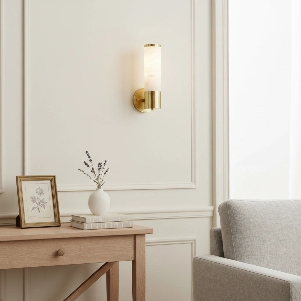 Nexorae Moderne Alabaster Wandlamp Sculpturaal Verticaal Ontwerp voor Woonkamer Slaapkamer Hal HL2474