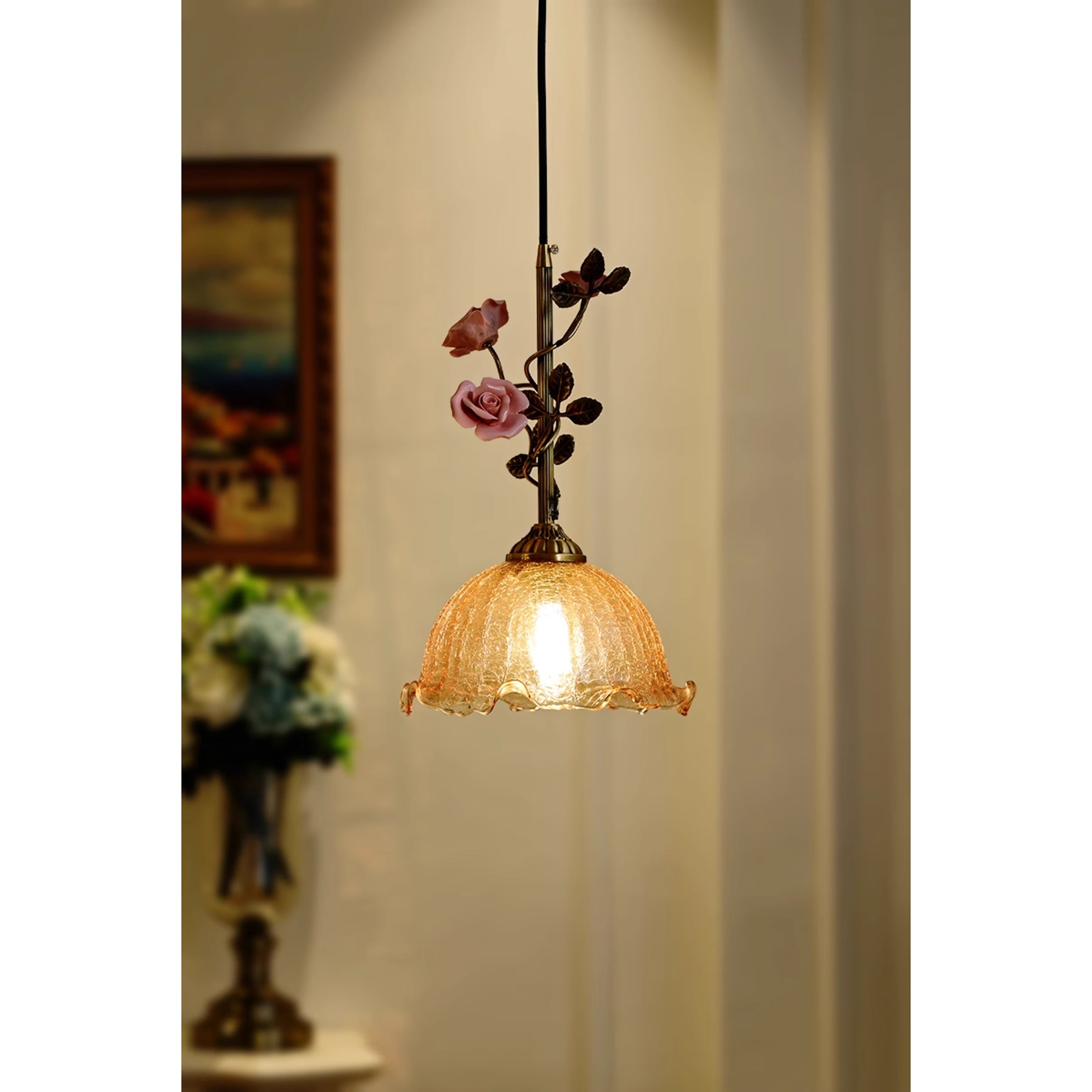Lalique roze glazen hanglamp HL3227